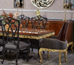Casa Padrino Luxus Barock Esszimmer Stuhl mit Armlehnen Grau / Dunkelbraun / Gold H. 116 cm - Barock Möbel