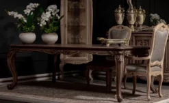Casa Padrino Luxus Barock Esszimmer Set Braun / Grau / Naturfarben - 1 Barock Esstisch & 8 Barock Esszimmerstühle - Prunkvolle Esszimmer Möbel im Barockstil
