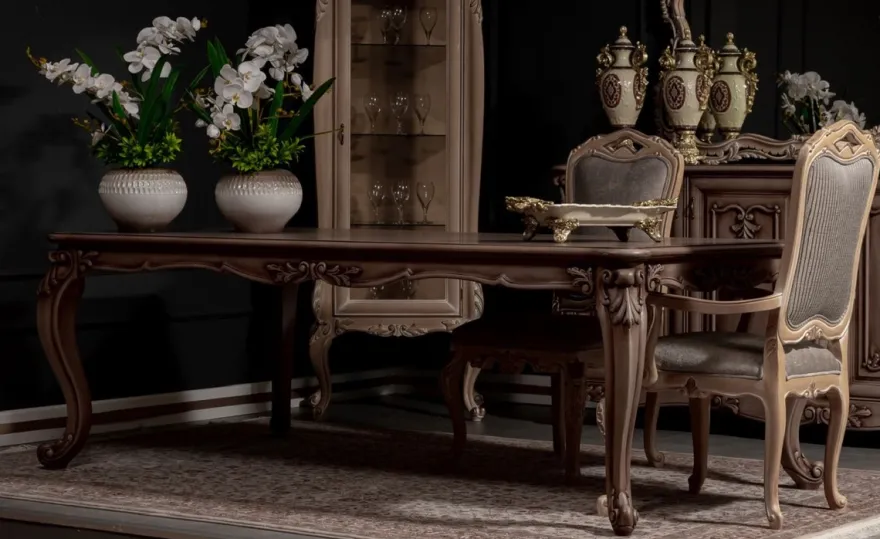 Casa Padrino Luxus Barock Esszimmer Set Braun / Grau / Naturfarben - 1 Barock Esstisch & 8 Barock Esszimmerstühle - Prunkvolle Esszimmer Möbel im Barockstil