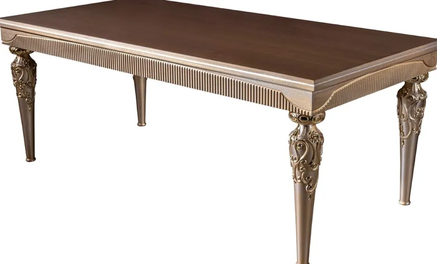 Casa Padrino Luxus Barock Esstisch Braun / Silber / Kupfer / Gold 202 x 102 x H. 79 cm - Massivholz Küchentisch - Esszimmertisch - Esszimmer Möbel im Barockstil