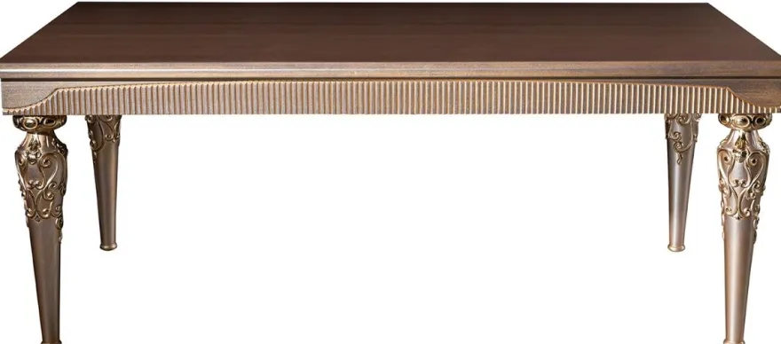 Casa Padrino Luxus Barock Esstisch Braun / Silber / Kupfer / Gold 202 x 102 x H. 79 cm - Massivholz Küchentisch - Esszimmertisch - Esszimmer Möbel im Barockstil