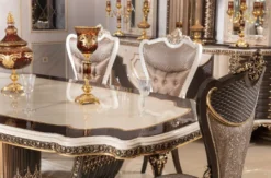 Casa Padrino Luxus Barock Esstisch Creme / Dunkelbraun / Gold 250 cm