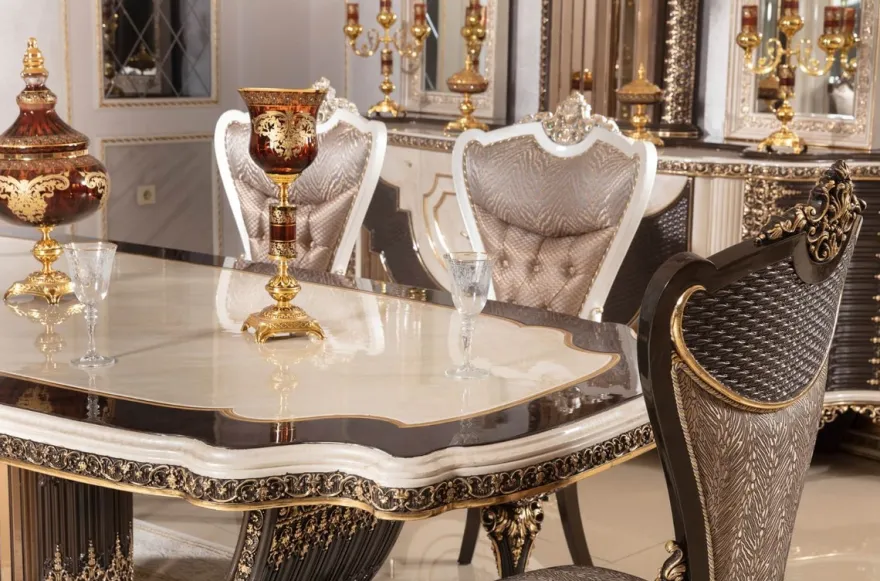 Casa Padrino Luxus Barock Esstisch Creme / Dunkelbraun / Gold 250 cm