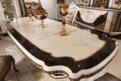 Casa Padrino Luxus Barock Esstisch Creme / Dunkelbraun / Gold 250 cm