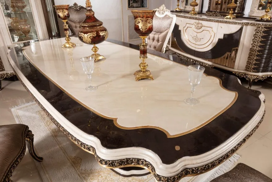 Casa Padrino Luxus Barock Esstisch Creme / Dunkelbraun / Gold 250 cm