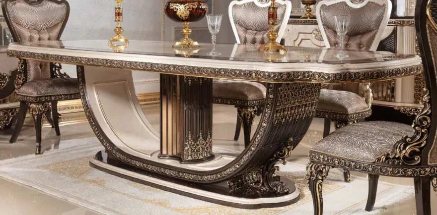 Casa Padrino Luxus Barock Esstisch Creme / Dunkelbraun / Gold 250 cm