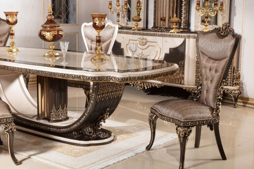 Casa Padrino Luxus Barock Esstisch Creme / Dunkelbraun / Gold 250 cm