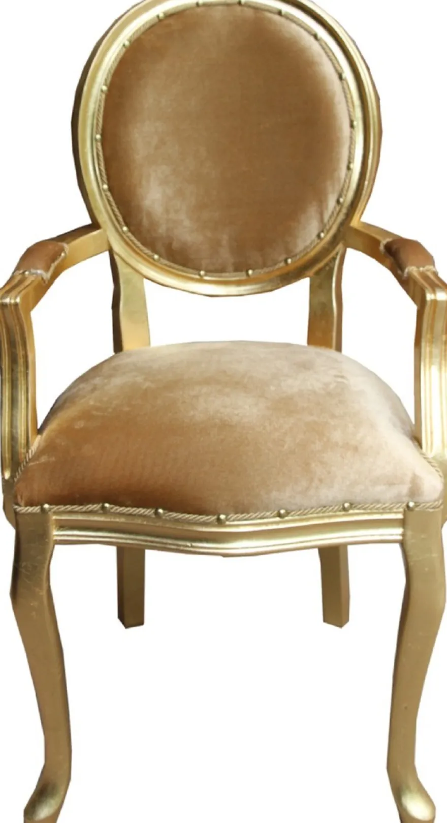 Casa Padrino Luxus Barock Esszimmer Set Medaillon Gold / Gold 58 x 54 x H. 103 cm - 6 handgefertigte Esszimmerstühle mit Armlehnen - Barockmöbel