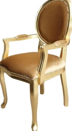 Casa Padrino Luxus Barock Esszimmer Set Medaillon Gold / Gold 58 x 54 x H. 103 cm - 6 handgefertigte Esszimmerstühle mit Armlehnen - Barockmöbel