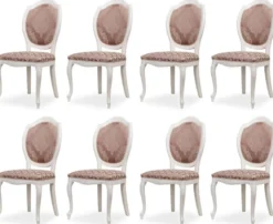 Casa Padrino Luxus Barock Esszimmer Stuhl 8er Set Lila / Beige / Weiß - Barockstil Küchen Stühle - Prunkvolle Luxus Esszimmer Möbel im Barockstil - Edel & Prunkvoll