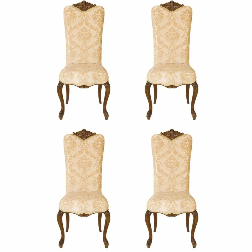 Casa Padrino Luxus Barock Esszimmer Stuhl 4er Set Beige / Dunkelbraun - Barockstil Möbel