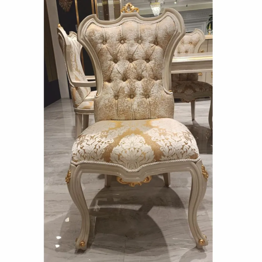 Casa Padrino Luxus Barock Esszimmer Stuhl Gold / Weiß / Grau / Gold H. 110 cm - Barock Esszimmer Möbel