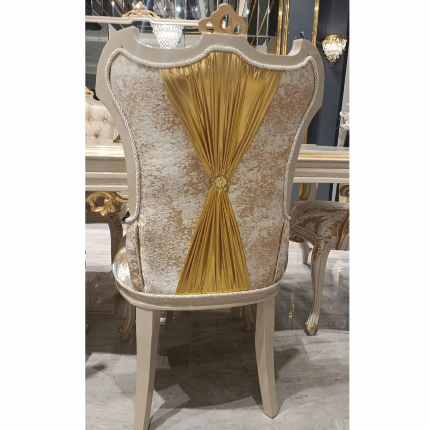 Casa Padrino Luxus Barock Esszimmer Stuhl Gold / Weiß / Grau / Gold H. 110 cm - Barock Esszimmer Möbel