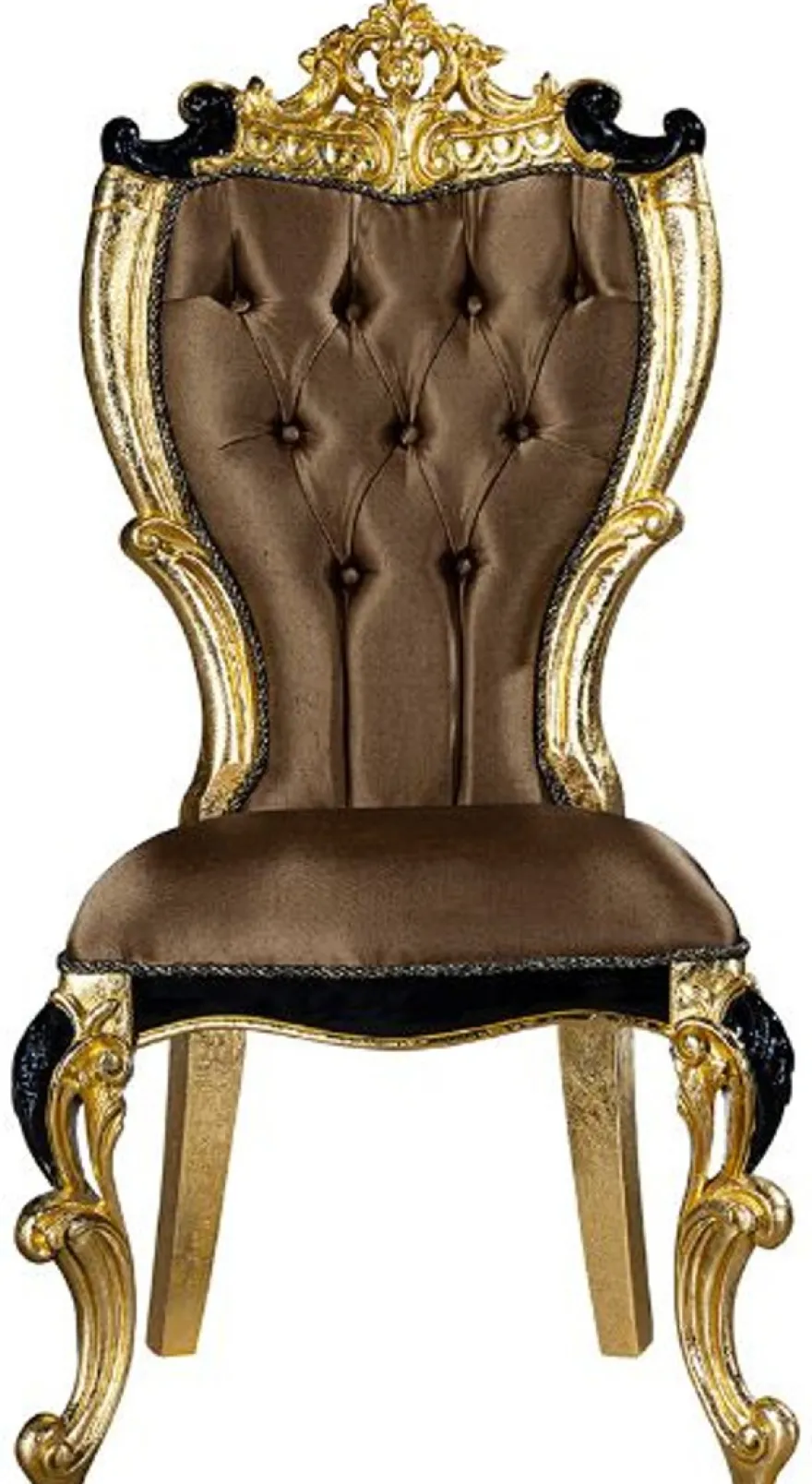 Casa Padrino Luxus Barock Esszimmer Set Braun / Schwarz / Gold - 1 Esstisch & 6 Esszimmerstühle - Prunkvolle Esszimmer Möbel im Barockstil