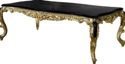 Casa Padrino Luxus Barock Esszimmer Set Braun / Schwarz / Gold - 1 Esstisch & 6 Esszimmerstühle - Prunkvolle Esszimmer Möbel im Barockstil