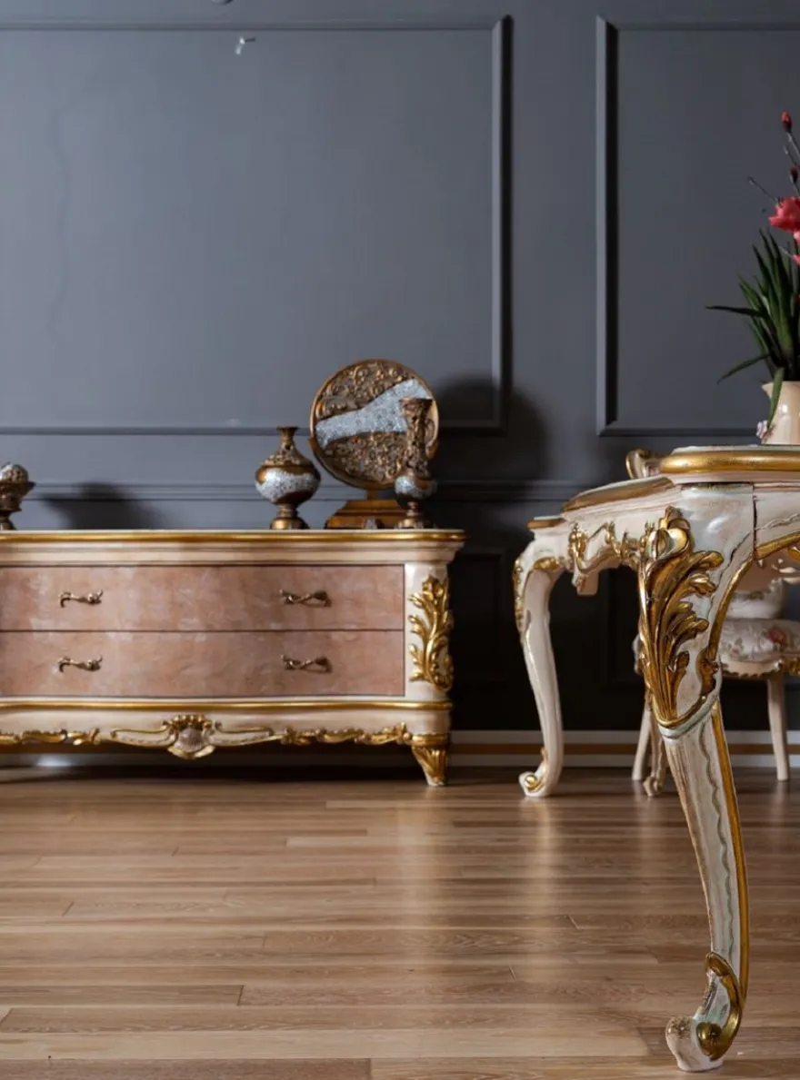 Casa Padrino Luxus Barock Esszimmer Set - 1 Barock Esstisch & 8 Barock Esszimmerstühle mit elegantem Muster - Prunkvolle Esszimmer Möbel im Barockstil
