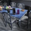 Casa Padrino Luxus Barock Esszimmer Set Blau / Grau / Silber - Esstisch und 4 Esszimmerstühle - Barock Esszimmermöbel