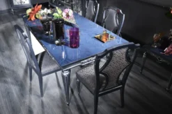 Casa Padrino Luxus Barock Esszimmer Set Blau / Grau / Silber - Esstisch und 4 Esszimmerstühle - Barock Esszimmermöbel