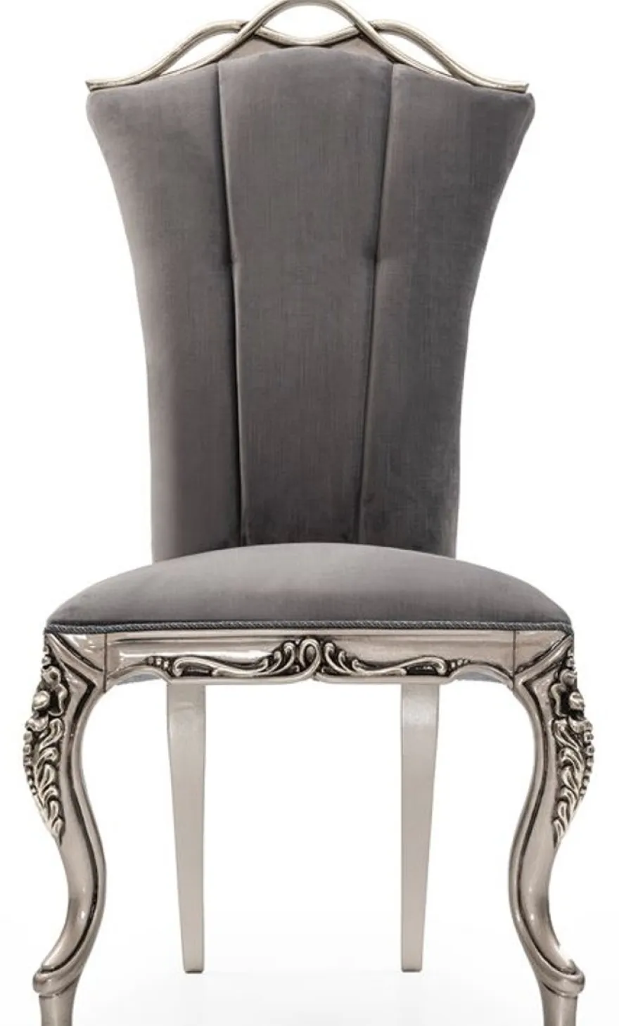 Casa Padrino Luxus Barock Esszimmer Stuhl 4er Set Grau / Silber - Prunkvolle Barockstil Küchen Stühle - Luxus Esszimmer Möbel im Barockstil - Barock Esszimmer Möbel - Barockstil Möbel