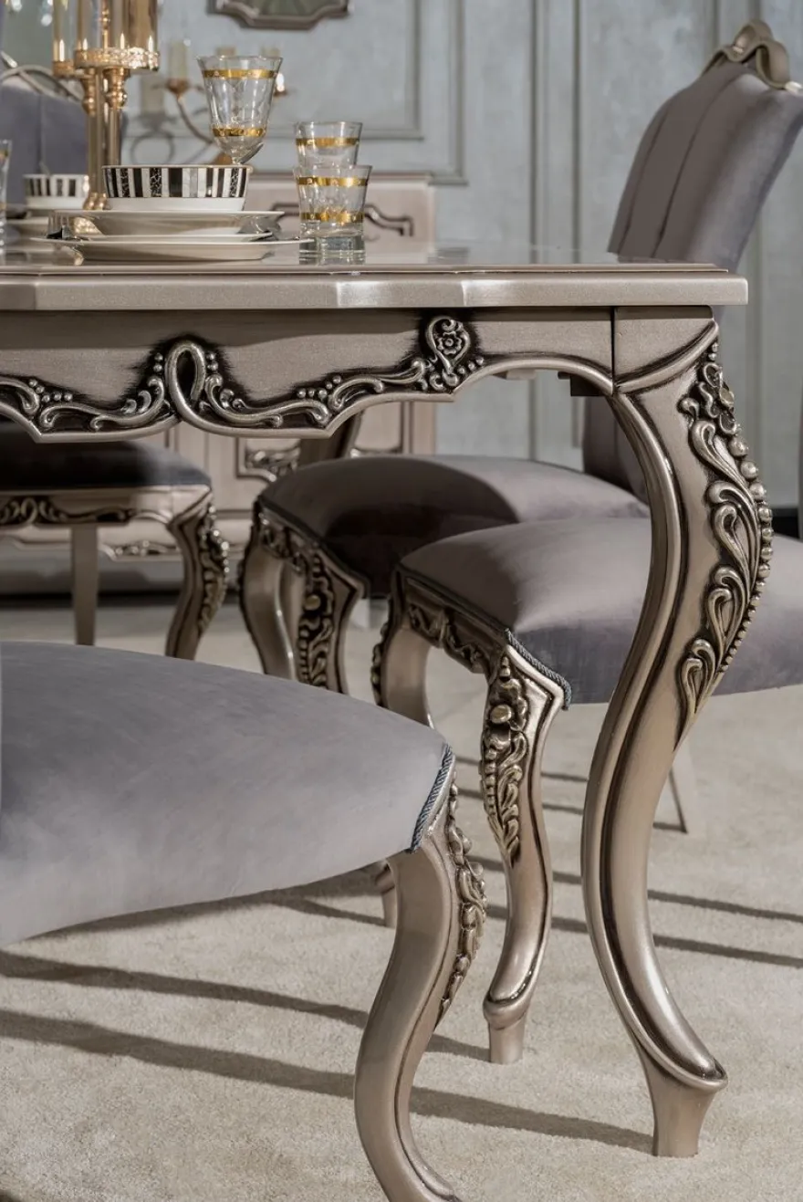 Casa Padrino Luxus Barock Esszimmer Stuhl 4er Set Grau / Silber - Prunkvolle Barockstil Küchen Stühle - Luxus Esszimmer Möbel im Barockstil - Barock Esszimmer Möbel - Barockstil Möbel