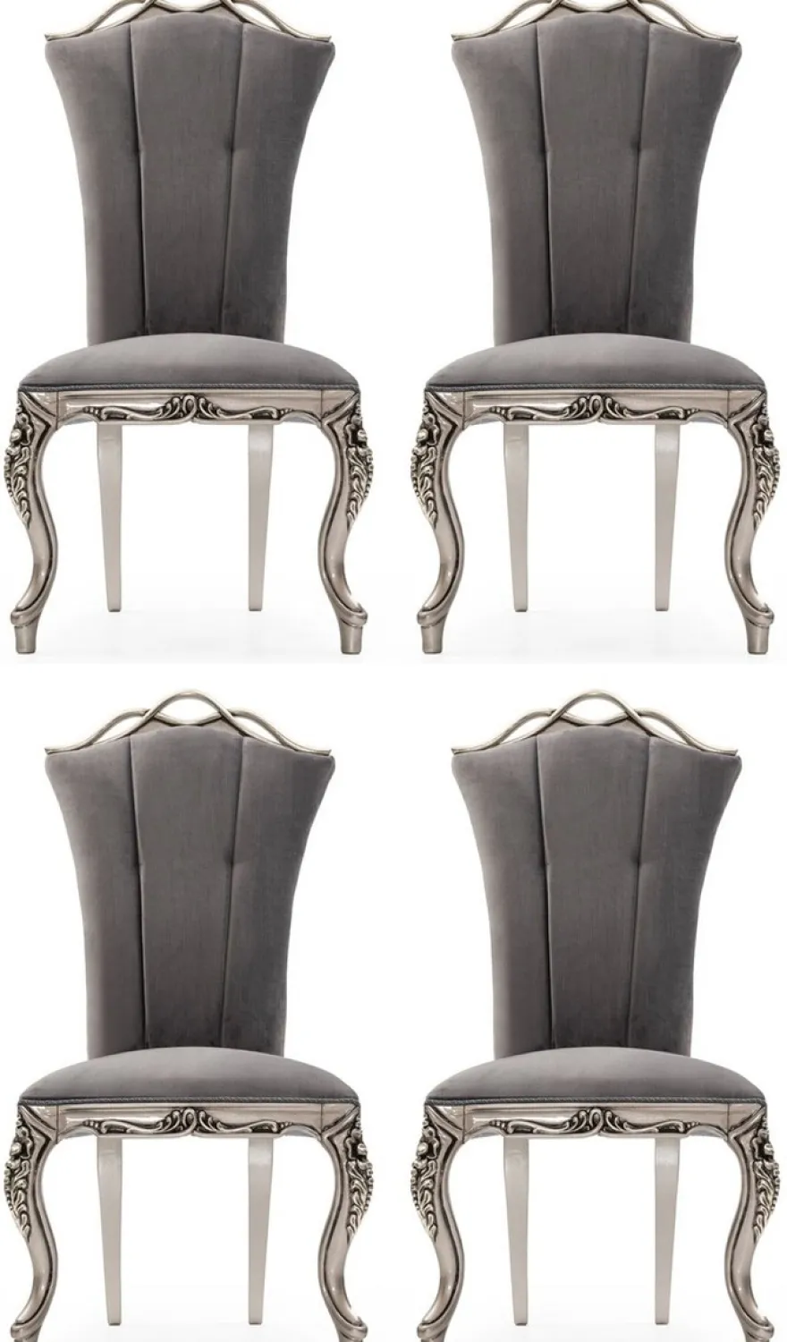 Casa Padrino Luxus Barock Esszimmer Stuhl 4er Set Grau / Silber - Prunkvolle Barockstil Küchen Stühle - Luxus Esszimmer Möbel im Barockstil - Barock Esszimmer Möbel - Barockstil Möbel
