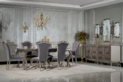 Casa Padrino Luxus Barock Esszimmer Stuhl 4er Set Grau / Silber - Prunkvolle Barockstil Küchen Stühle - Luxus Esszimmer Möbel im Barockstil - Barock Esszimmer Möbel - Barockstil Möbel
