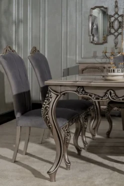 Casa Padrino Luxus Barock Esszimmer Stuhl 4er Set Grau / Silber - Prunkvolle Barockstil Küchen Stühle - Luxus Esszimmer Möbel im Barockstil - Barock Esszimmer Möbel - Barockstil Möbel