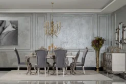 Casa Padrino Luxus Barock Esszimmer Stuhl 4er Set Grau / Silber - Prunkvolle Barockstil Küchen Stühle - Luxus Esszimmer Möbel im Barockstil - Barock Esszimmer Möbel - Barockstil Möbel