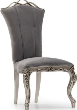 Casa Padrino Luxus Barock Esszimmer Stuhl 4er Set Grau / Silber - Prunkvolle Barockstil Küchen Stühle - Luxus Esszimmer Möbel im Barockstil - Barock Esszimmer Möbel - Barockstil Möbel
