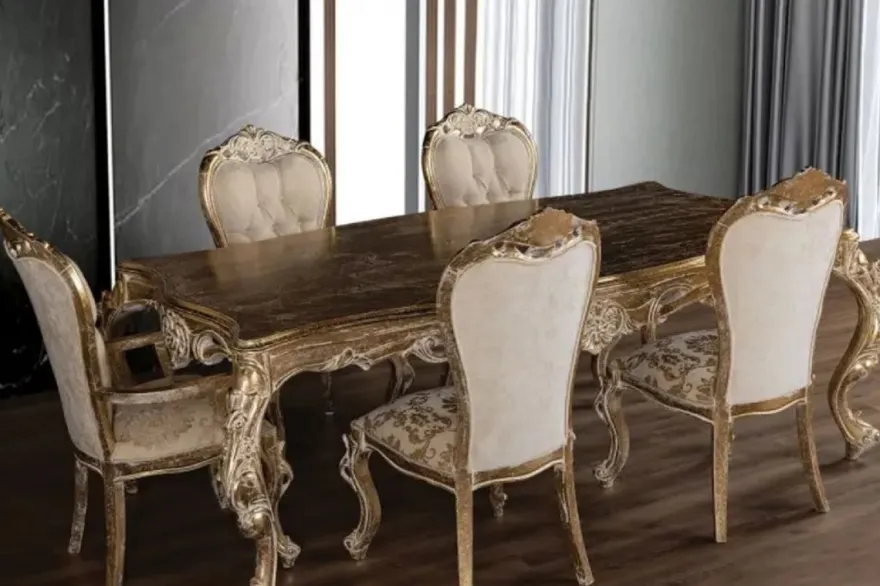 Casa Padrino Luxus Barock Esstisch Antik Gold - Handgefertigter Massivholz Esszimmertisch im Barockstil - Prunkvolle Barock Esszimmer Möbel