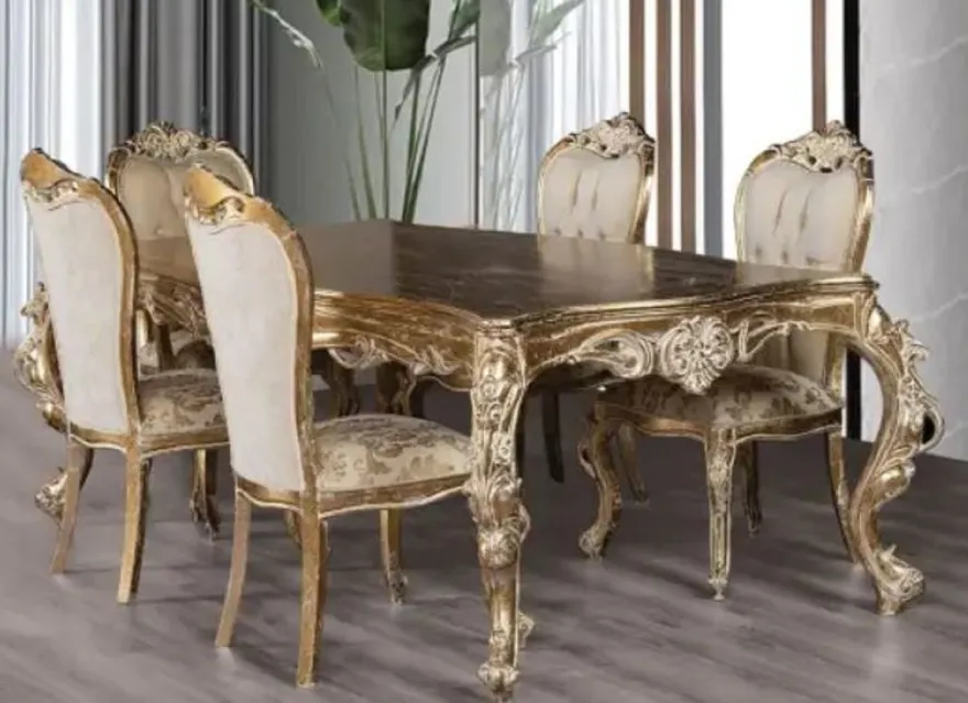 Casa Padrino Luxus Barock Esstisch Antik Gold - Handgefertigter Massivholz Esszimmertisch im Barockstil - Prunkvolle Barock Esszimmer Möbel