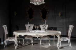 Casa Padrino Luxus Barock Esszimmer Stuhl Set Lila / Beige / Weiß / Gold 57 x 65 x H. 113 cm - Küchen Stühle 6er Set - Prunkvolle Barock Esszimmer Möbel