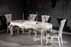Casa Padrino Luxus Barock Esszimmer Stuhl Set Lila / Beige / Weiß / Gold 57 x 65 x H. 113 cm - Küchen Stühle 6er Set - Prunkvolle Barock Esszimmer Möbel