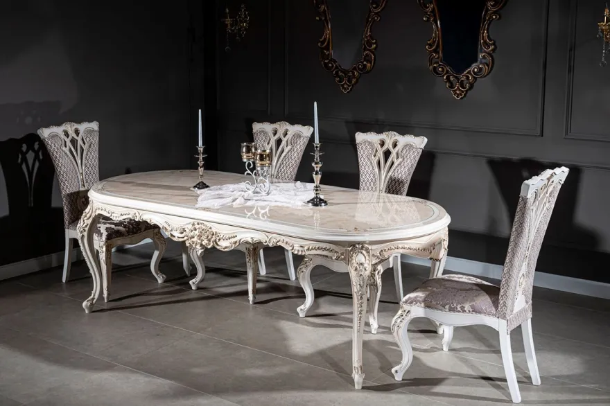 Casa Padrino Luxus Barock Esszimmer Stuhl Set Lila / Beige / Weiß / Gold 57 x 65 x H. 113 cm - Küchen Stühle 6er Set - Prunkvolle Barock Esszimmer Möbel