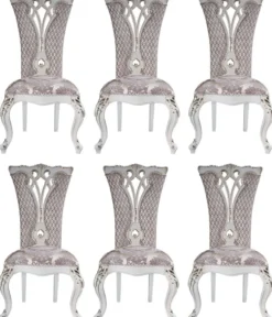 Casa Padrino Luxus Barock Esszimmer Stuhl Set Lila / Beige / Weiß / Gold 57 x 65 x H. 113 cm - Küchen Stühle 6er Set - Prunkvolle Barock Esszimmer Möbel