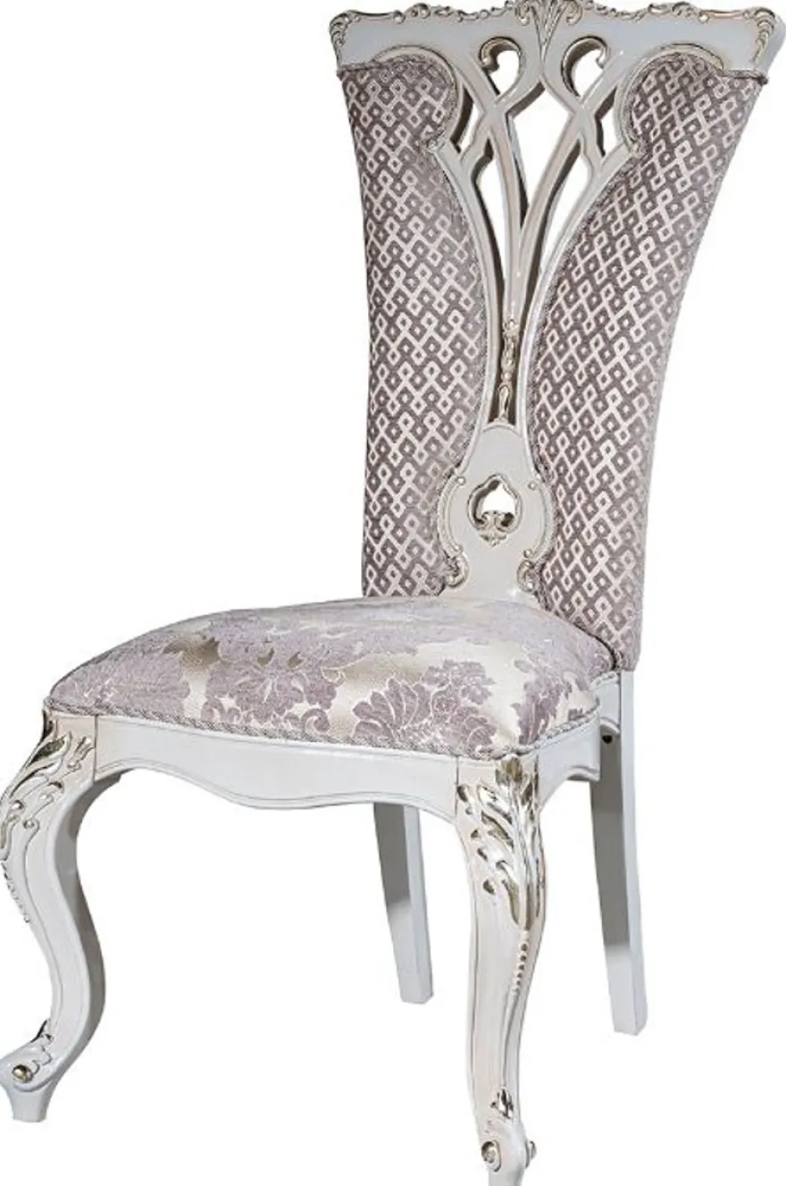 Casa Padrino Luxus Barock Esszimmer Stuhl Set Lila / Beige / Weiß / Gold 57 x 65 x H. 113 cm - Küchen Stühle 6er Set - Prunkvolle Barock Esszimmer Möbel