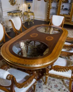 Casa Padrino Luxus Barock Esstisch Hellbraun / Braun / Gold - Verschiedene Größen - Prunkvoller Massivholz Esszimmertisch - Hotel Restaurant Schloss Möbel - Luxus Qualität - Made in Italy