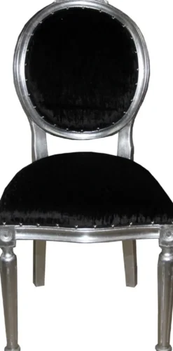 Casa Padrino Luxus Barock Esszimmer Set Medaillon Schwarz / Silber 50 x 52 x H. 99 cm - 6 handgefertigte Esszimmerstühle - Barock Esszimmermöbel