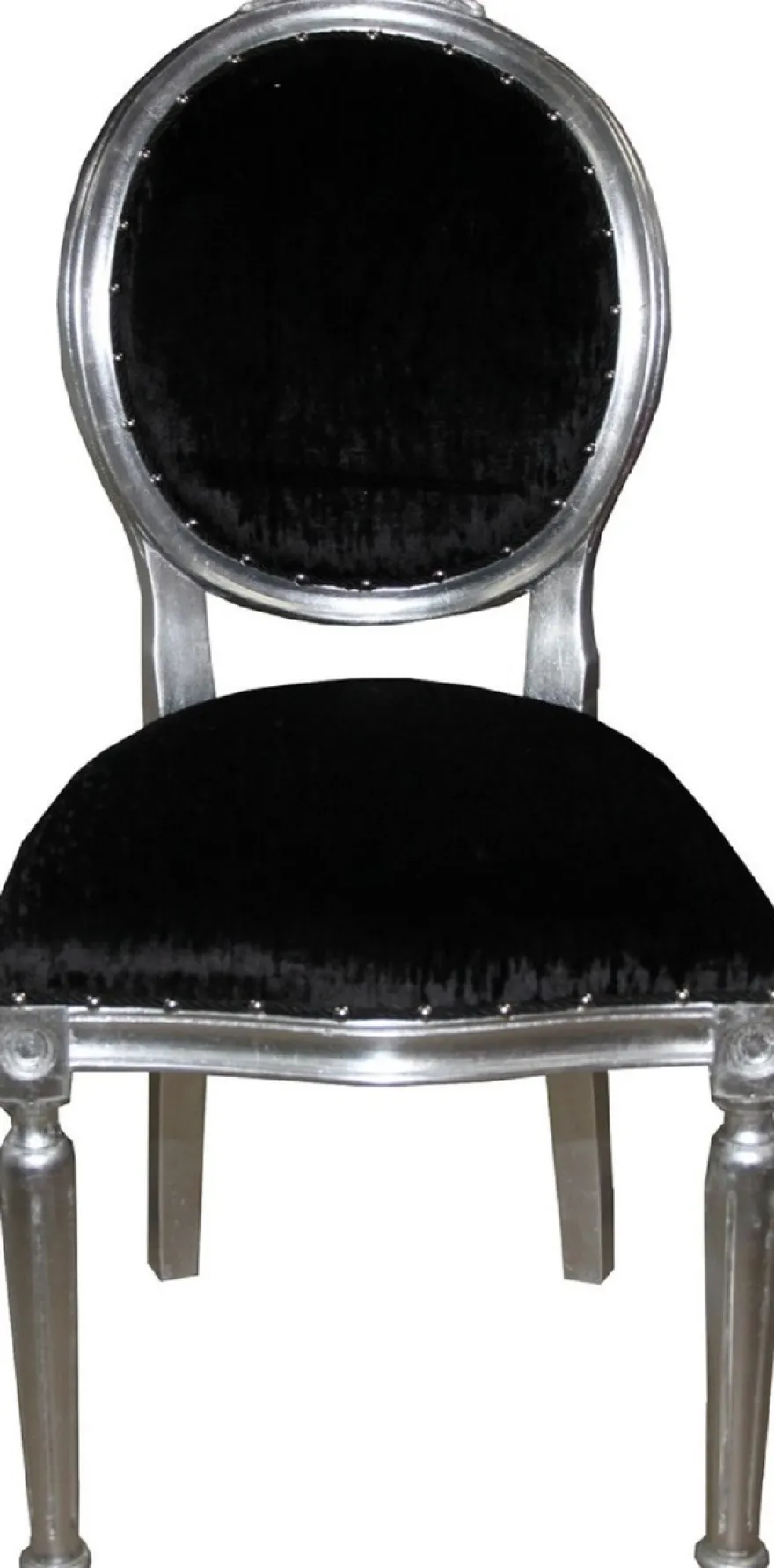 Casa Padrino Luxus Barock Esszimmer Set Medaillon Schwarz / Silber 50 x 52 x H. 99 cm - 6 handgefertigte Esszimmerstühle - Barock Esszimmermöbel