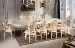 Casa Padrino Luxus Barock Esszimmer Set Elfenbein / Mehrfarbig / Gold - 1 Esstisch 350 cm & 10 Esszimmer Stühle - Barock Möbel