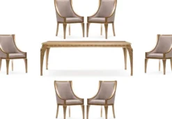 Casa Padrino Luxus Barock Esszimmer Set Grau / Gold - 1 Barock Esstisch & 6 Barock Esszimmerstühle - Luxus Esszimmer Möbel im Barockstil - Prunkvolle Barock Esszimmer Möbel