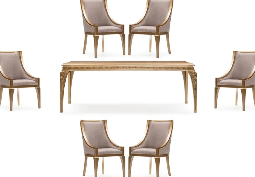 Casa Padrino Luxus Barock Esszimmer Set Grau / Gold - 1 Barock Esstisch & 6 Barock Esszimmerstühle - Luxus Esszimmer Möbel im Barockstil - Prunkvolle Barock Esszimmer Möbel