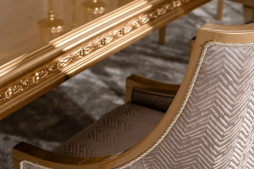 Casa Padrino Luxus Barock Esszimmer Set Grau / Gold - 1 Barock Esstisch & 6 Barock Esszimmerstühle - Luxus Esszimmer Möbel im Barockstil - Prunkvolle Barock Esszimmer Möbel