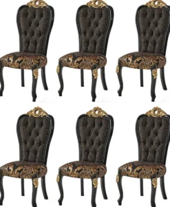 Casa Padrino Luxus Barock Esszimmerstuhl Set Schwarz / Gold 54 x 50 x H. 117 cm - Küchen Stühle 6er Set - Barock Esszimmer Möbel - Edel & Prunkvoll