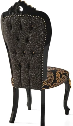 Casa Padrino Luxus Barock Esszimmerstuhl Set Schwarz / Gold 54 x 50 x H. 117 cm - Küchen Stühle 6er Set - Barock Esszimmer Möbel - Edel & Prunkvoll
