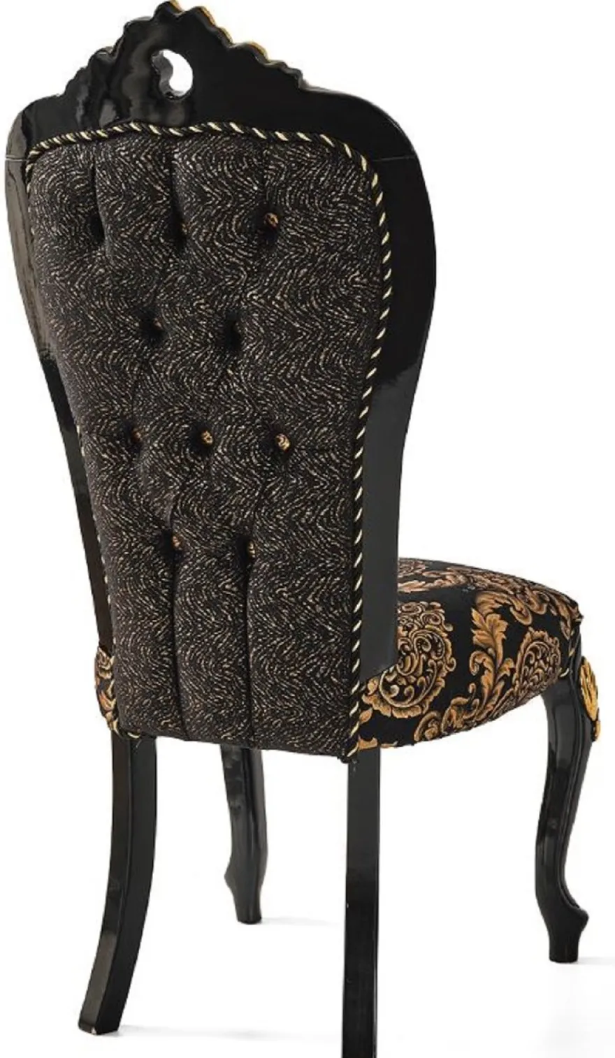 Casa Padrino Luxus Barock Esszimmerstuhl Set Schwarz / Gold 54 x 50 x H. 117 cm - Küchen Stühle 6er Set - Barock Esszimmer Möbel - Edel & Prunkvoll