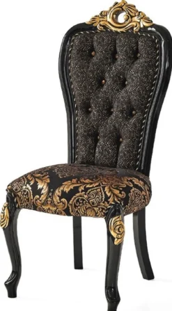 Casa Padrino Luxus Barock Esszimmerstuhl Set Schwarz / Gold 54 x 50 x H. 117 cm - Küchen Stühle 6er Set - Barock Esszimmer Möbel - Edel & Prunkvoll