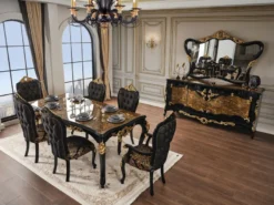 Casa Padrino Luxus Barock Esszimmerstuhl Set Schwarz / Gold 54 x 50 x H. 117 cm - Küchen Stühle 6er Set - Barock Esszimmer Möbel - Edel & Prunkvoll