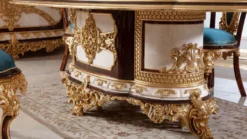 Casa Padrino Luxus Barock Esszimmer Set Weiß / Braun / Blau / Gold - 1 Barock Esstisch & 6 Barock Esszimmerstühle - Barock Esszimmer Möbel - Edel & Prunkvoll