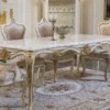 Casa Padrino Luxus Barock Esstisch Weiß / Gold - Edler Massivholz Esszimmertisch - Prunkvolle Barock Esszimmer Möbel